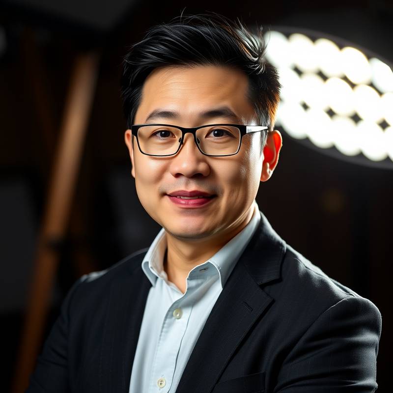 Portrait of David Chen, Co-Founder and Studio Manager at Luminosity Studios, looking confident.