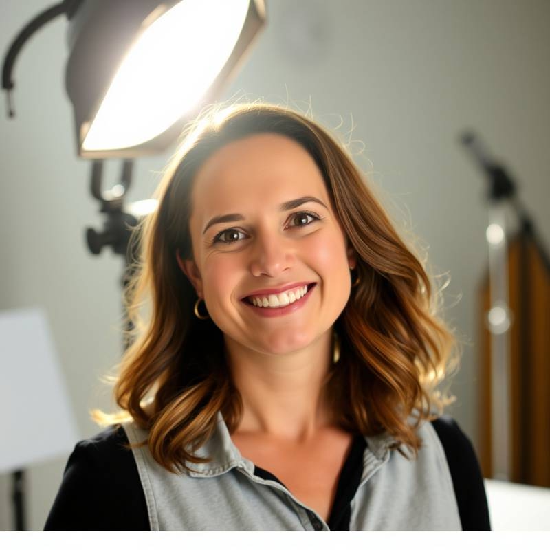 Portrait of Sarah Jones, Lighting Technician at Luminosity Studios, smiling confidently.